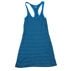 Y2K Express Blue Brown Striped Rib Knit Tank Top Womens XS Indie Bella Preppy